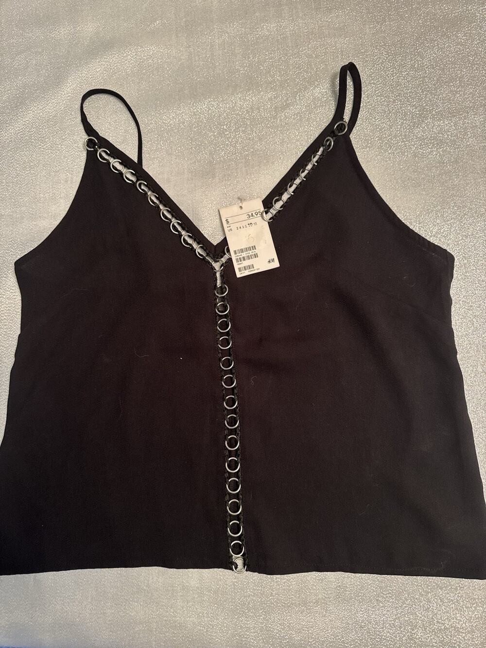 NWT H&M Black Tank Top Going Out US 10 Gothic Silver Circle Vampire Witchy